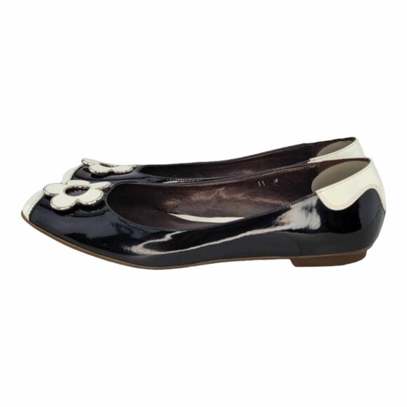 Sesto Meucci Black and Cream Patent Leather Flowered Ballet Flats Women's Sz 11 - Picture 4 of 10